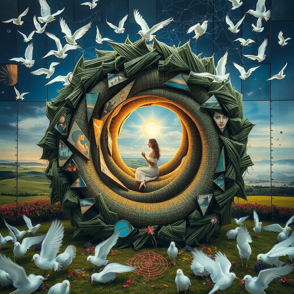 Sculptor in Spiral Artwork with Mythical Creatures