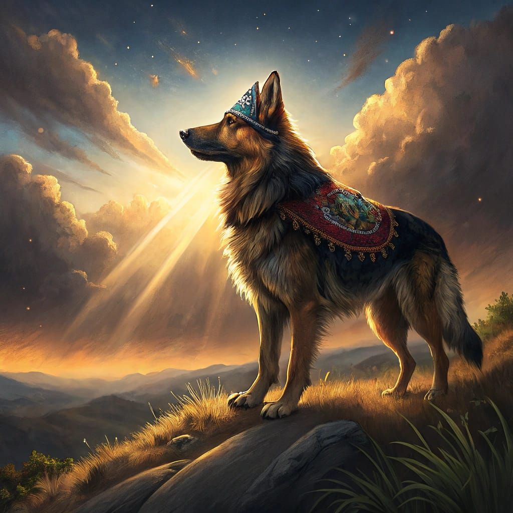 German Shepherd in Kippah: Renaissance-Inspired Portrait
