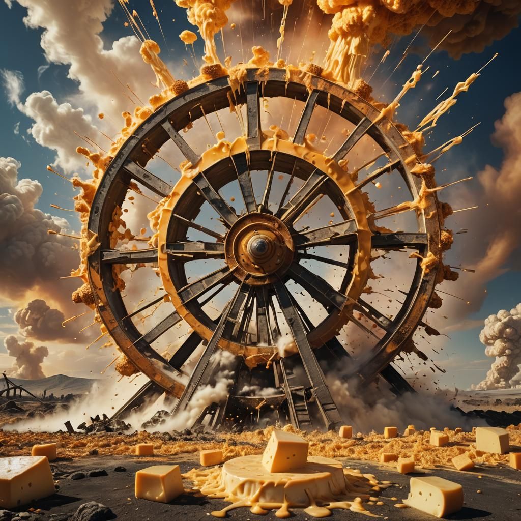 Surreal Cheese Wheel Nuclear Explosion in Dreamscape