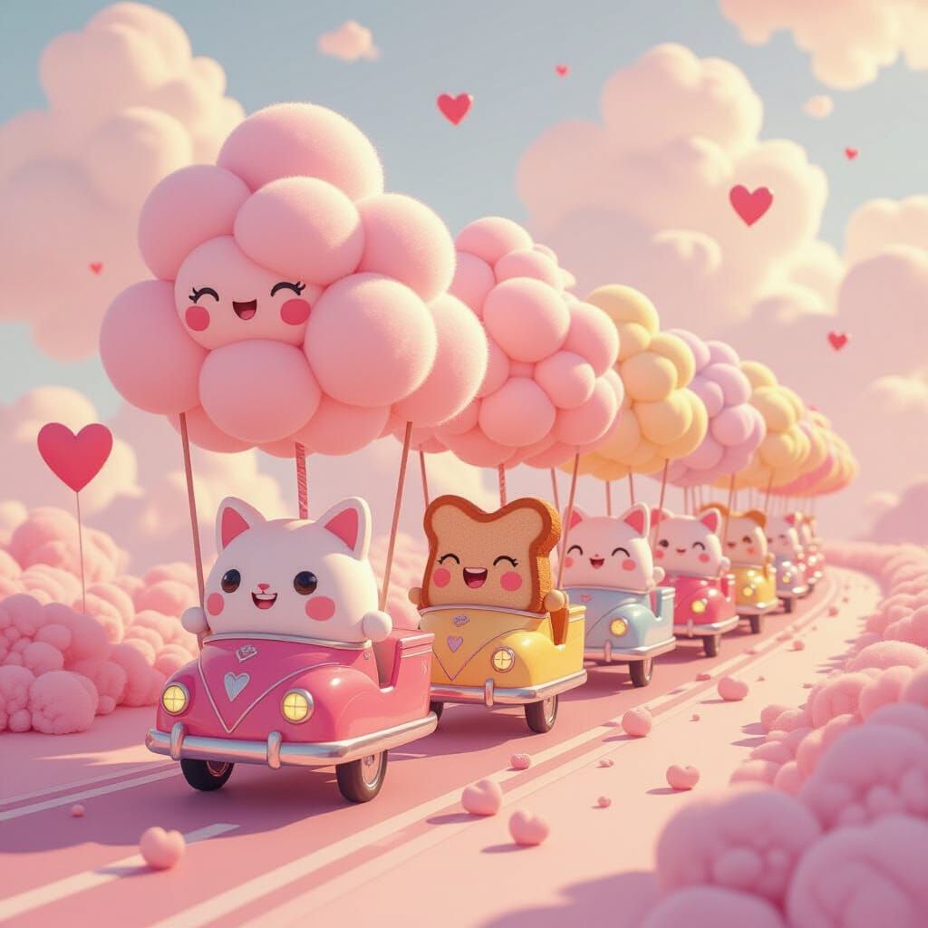 Candy Critter Parade in Dreamy Pastel Landscape