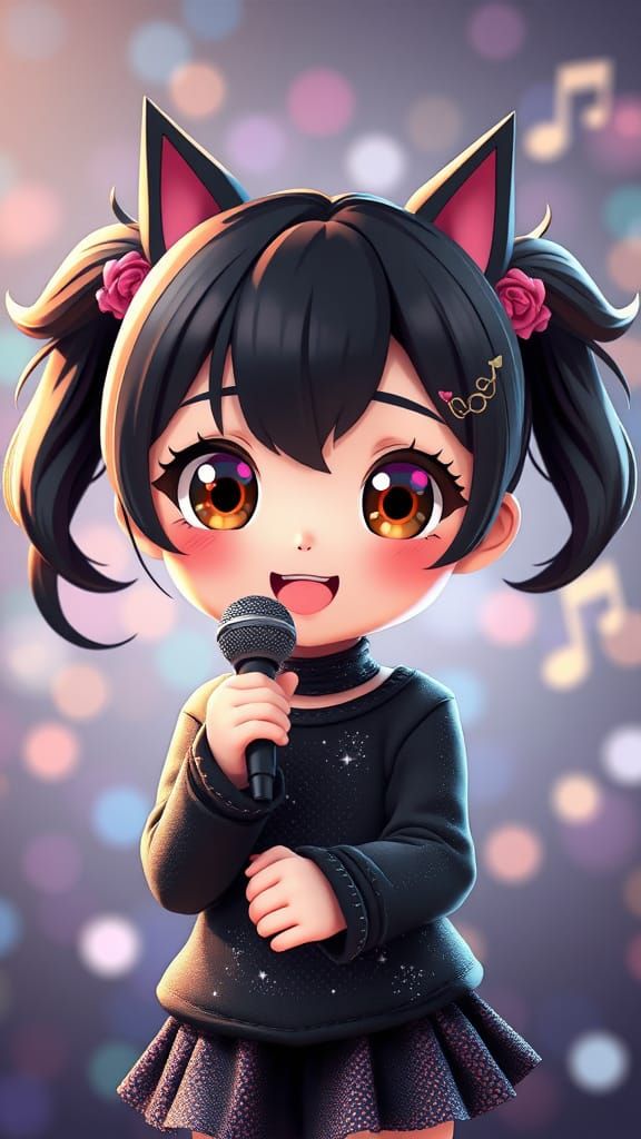 Cute Kawaii Moametal Character in 3D Illustration