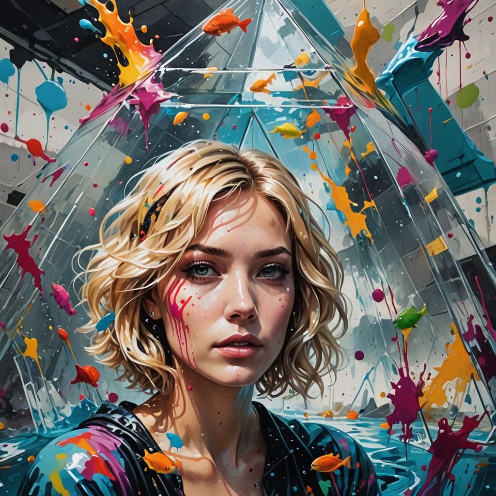 Girl in Glass Pyramid Graffiti Art