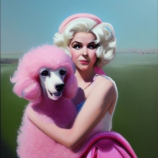 Woman with Pink Poodle in Oil Painting Style