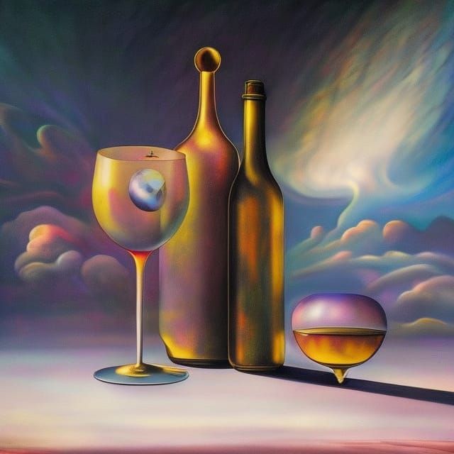 Surreal Wine Bottle Galaxy in Salvador Dali Style