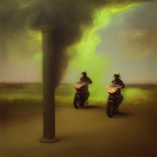 Motorcycle Riders in Storm, Renaissance Style Portrait