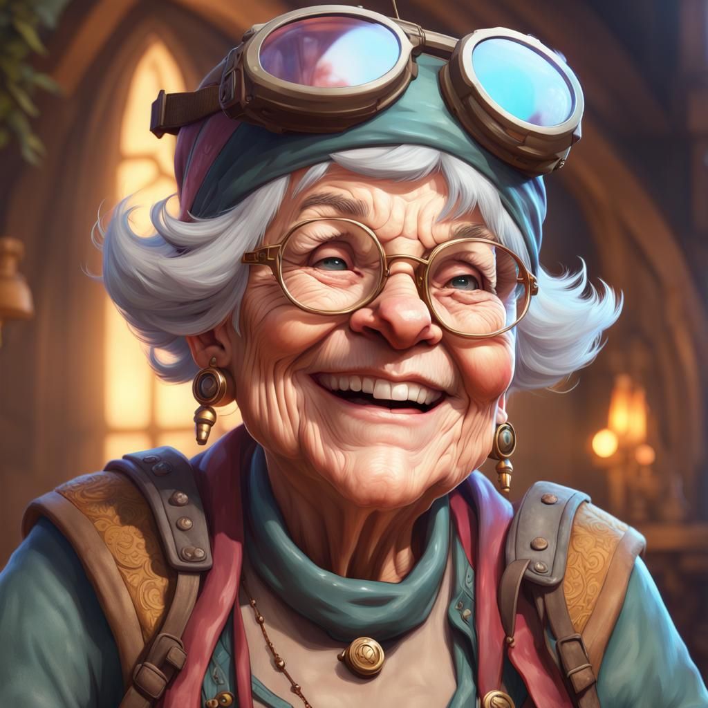 Gnome Inventor Grandma Portrait in Detailed Digital Art