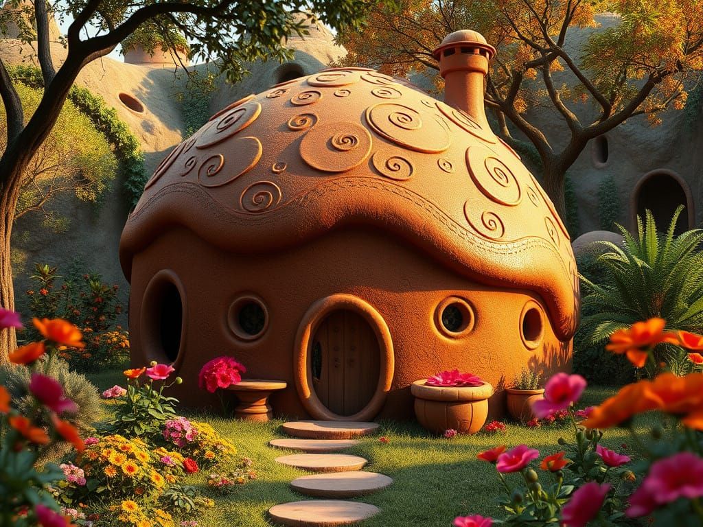 Organic Clay Abode in Vibrant, Lush Environment
