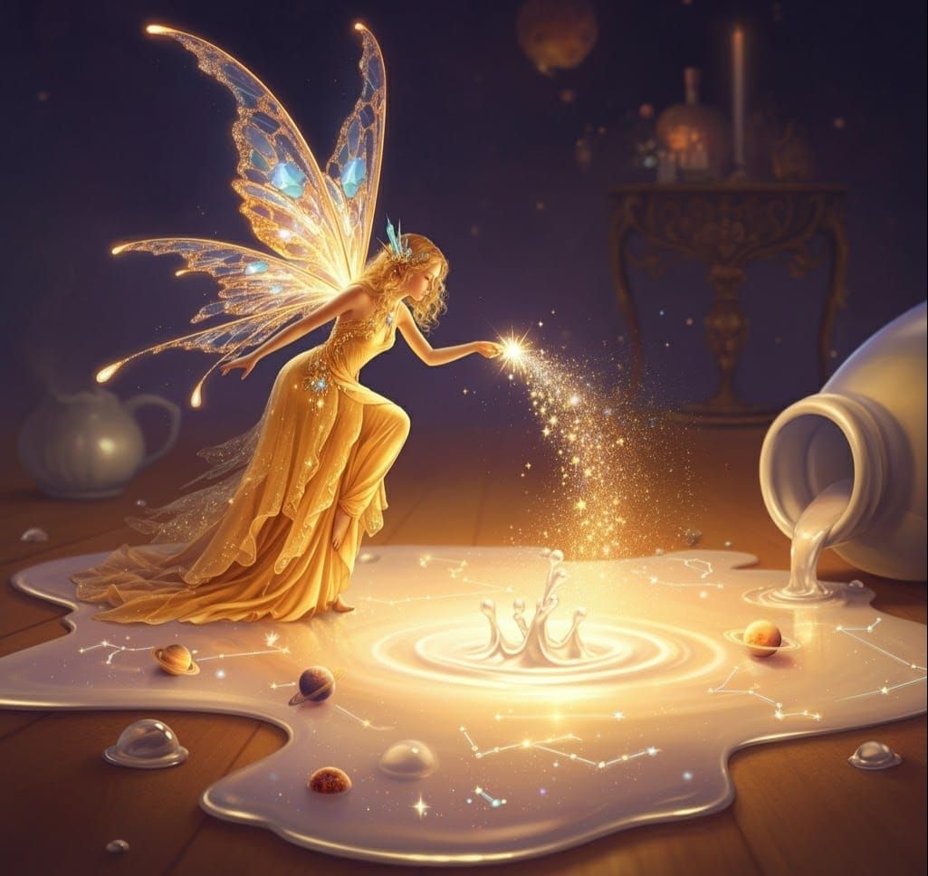 Golden Fairy Blesses Cosmic Milk Spill