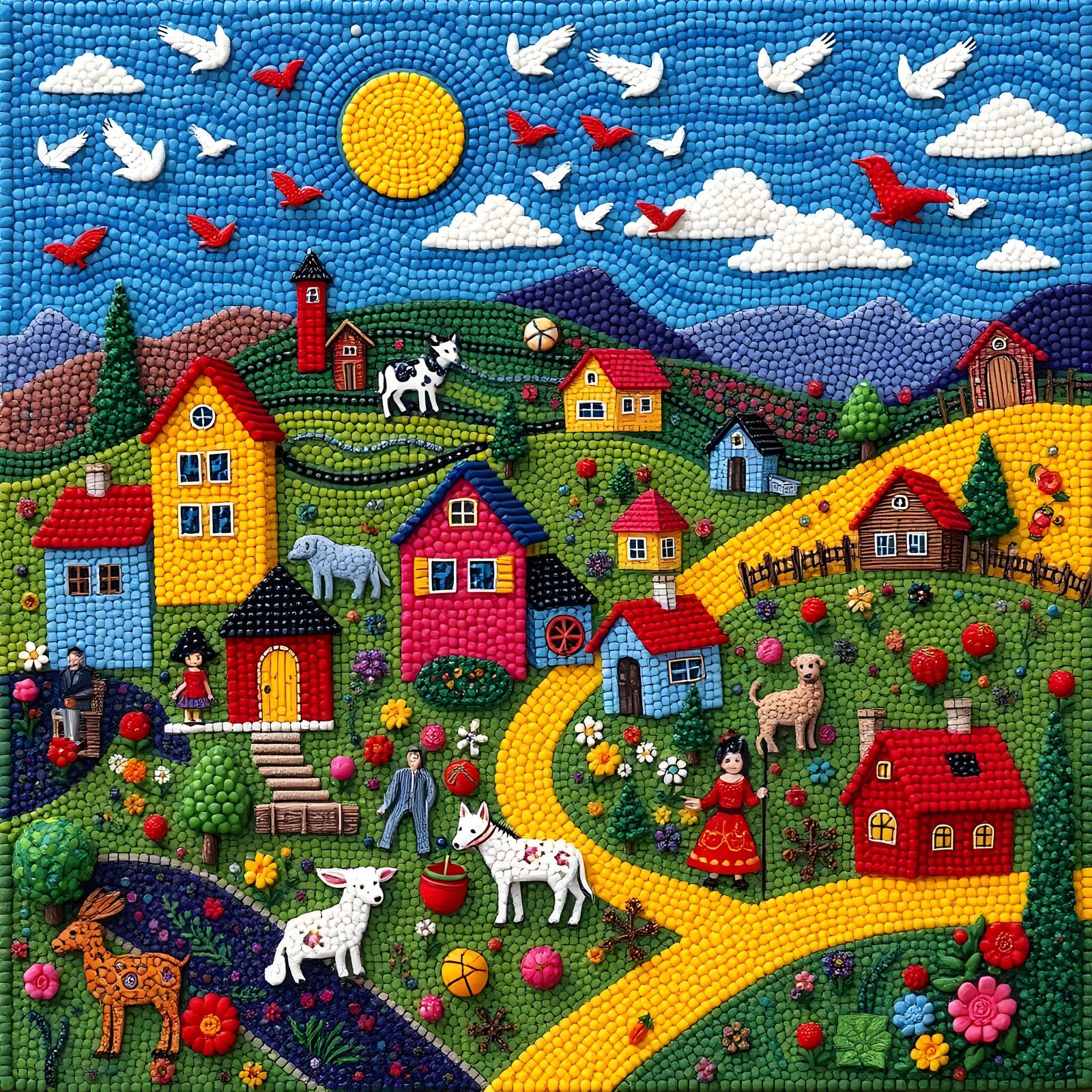 Beaded Mosaic Tapestry of Story Scenes