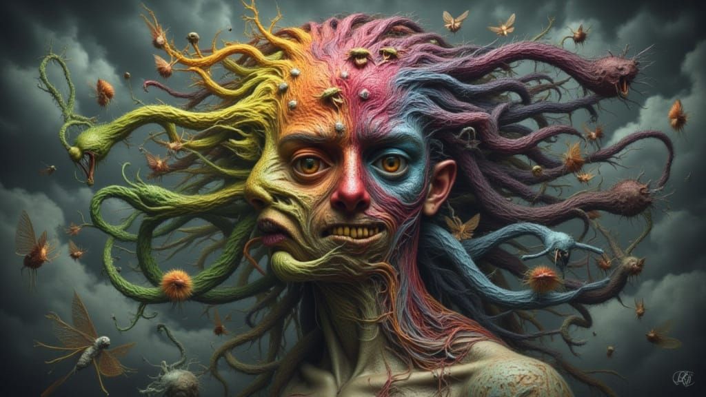 Mindscape of Contemplation: Face Mutating with Dragonflies