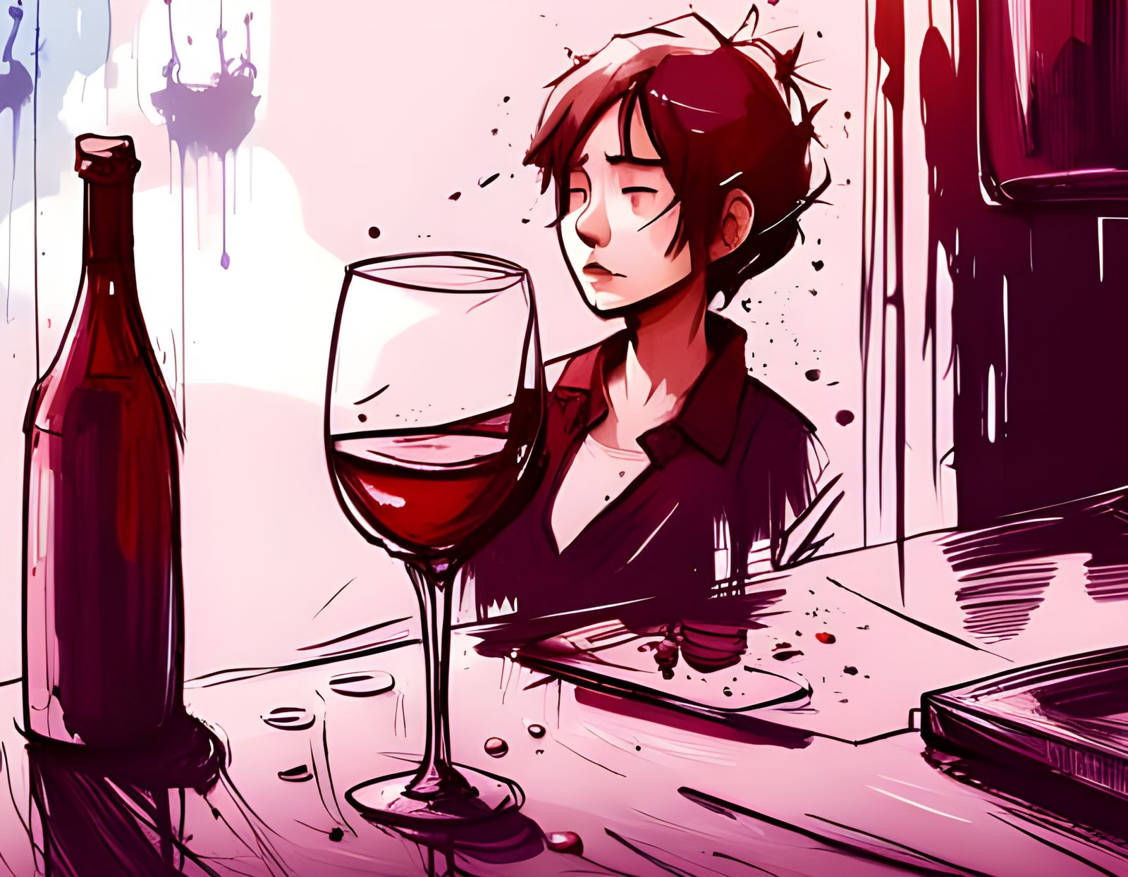 Heartbreaking Wine Glass Portrait: Studio Ghibli Anime Art