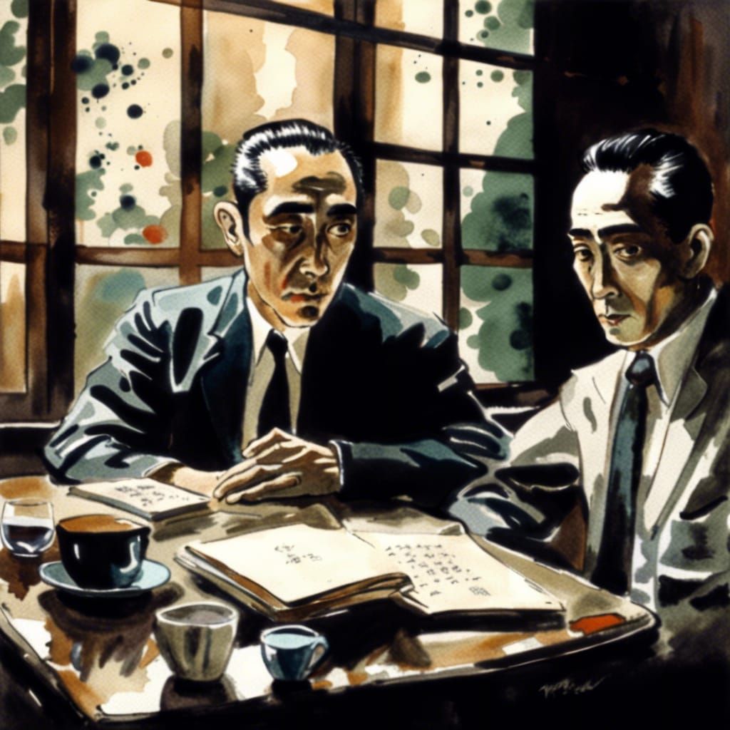 Yukio Mishima and Julius Evola in Watercolor