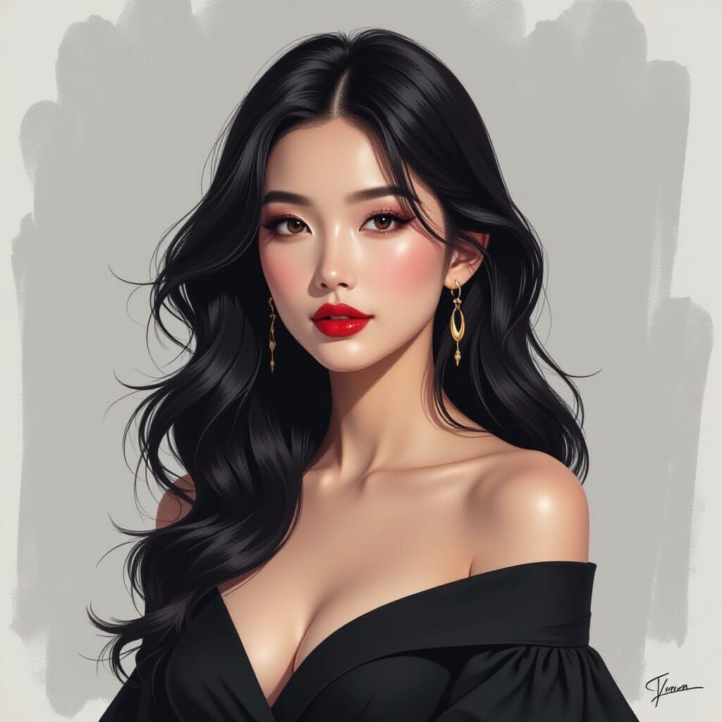 Ethereal Portrait in Charcoal Style