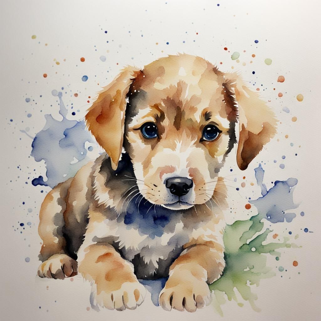 Watercolor Painting of a Baby Puppy