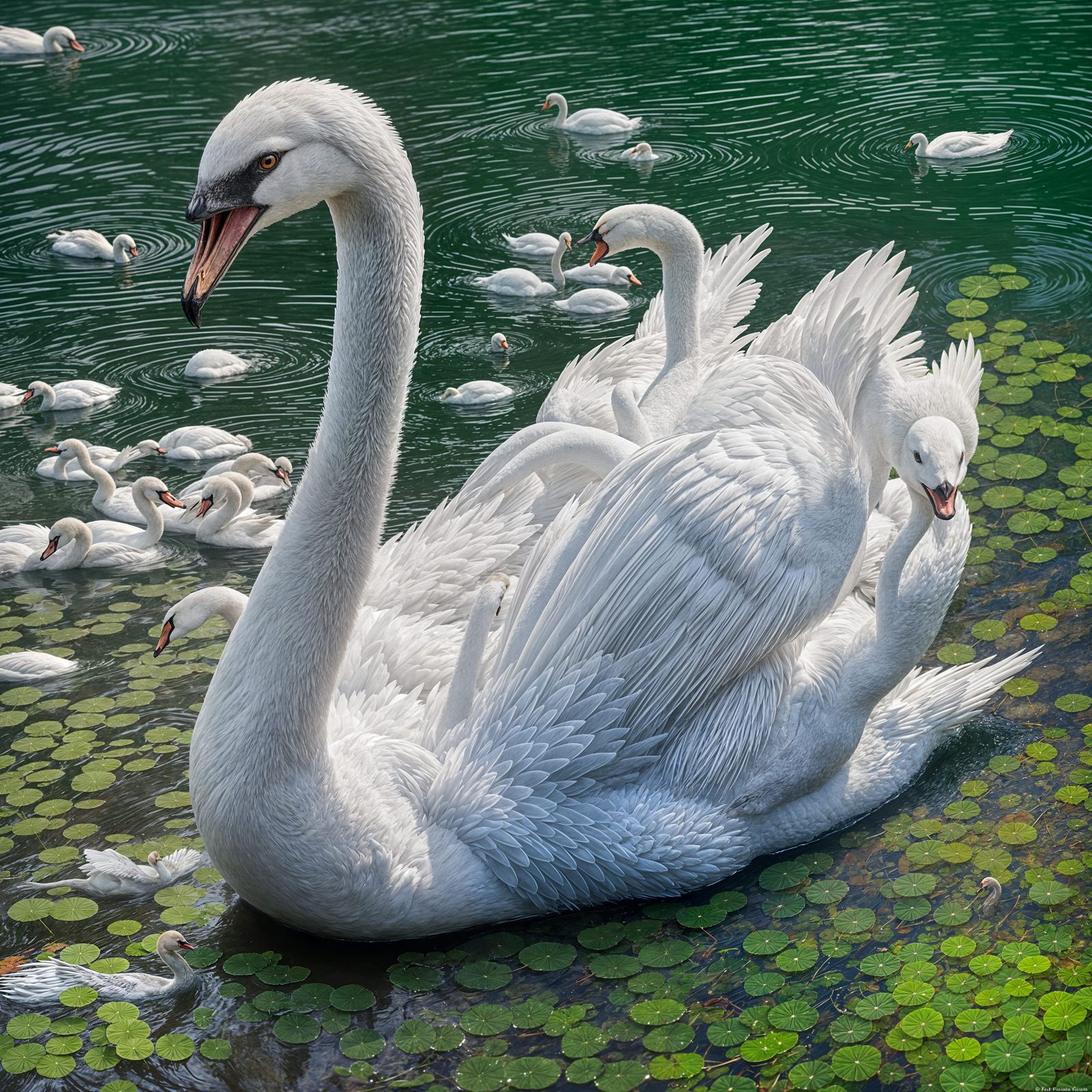 Ethereal White Swan in Serene Landscape