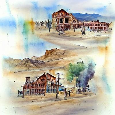Watercolor Painting of a Western Ghost Town