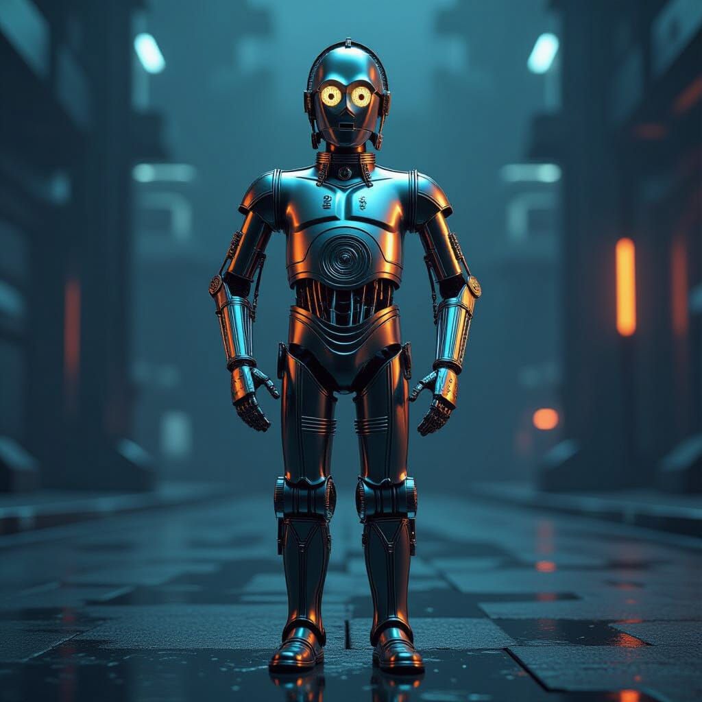 C3PO Reflects Light in Dramatic Sci-Fi Scene