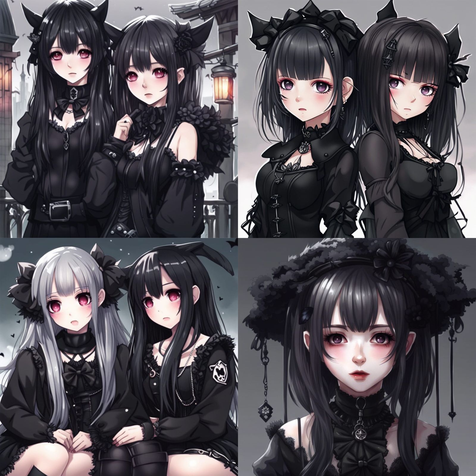 Cute Anime Goth Girls in Manga Style