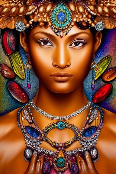Goddess Portrait Amongst Gemstones: Photorealistic Detail
