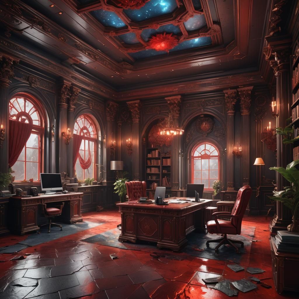 Fantastical Red Labradorite Office in Detailed Matte Paintin...