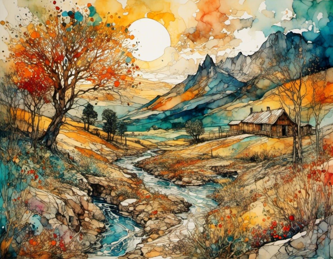 Colorful Neurographic Landscape with Fairy Magic