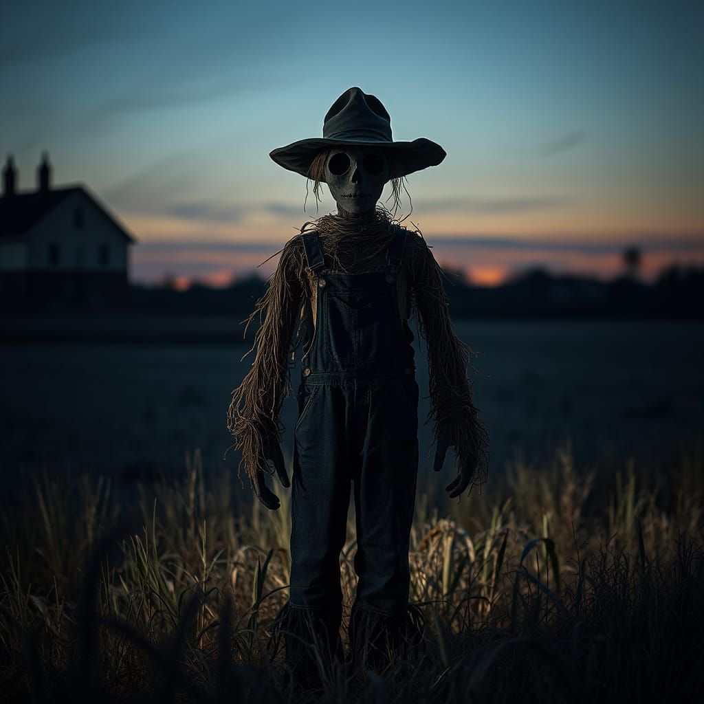Ethereal Scarecrow Watches from Shadowed Field