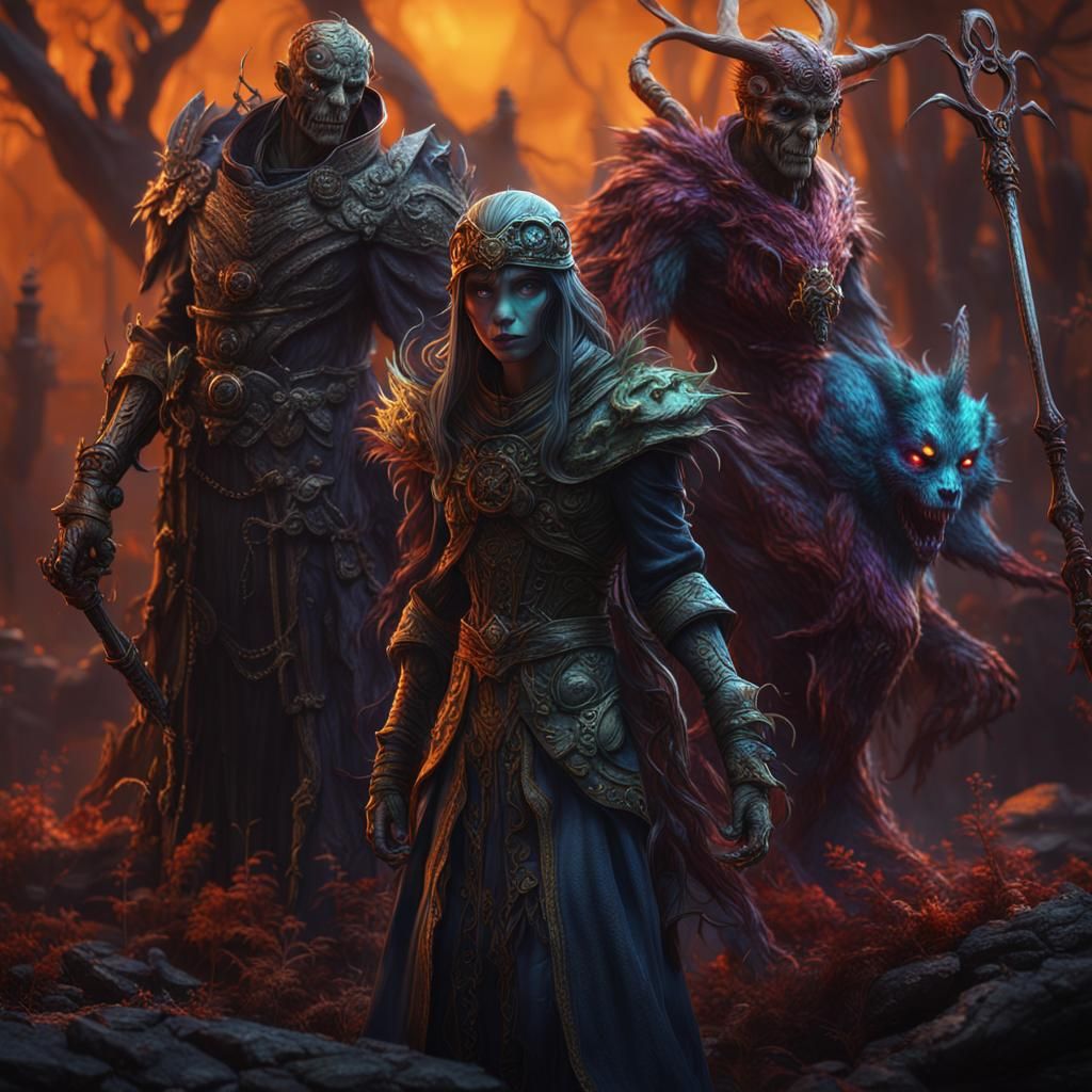 Creepy Characters with Vivid Color and Metallic Accents