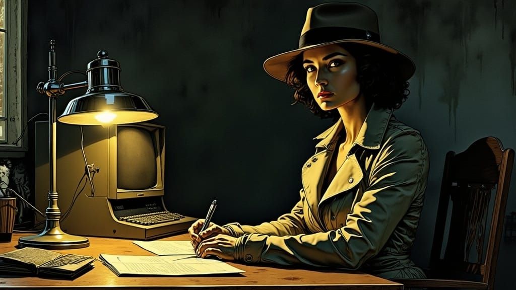 Ancient Greek Noir Detective in Rackham Pen and Ink Style