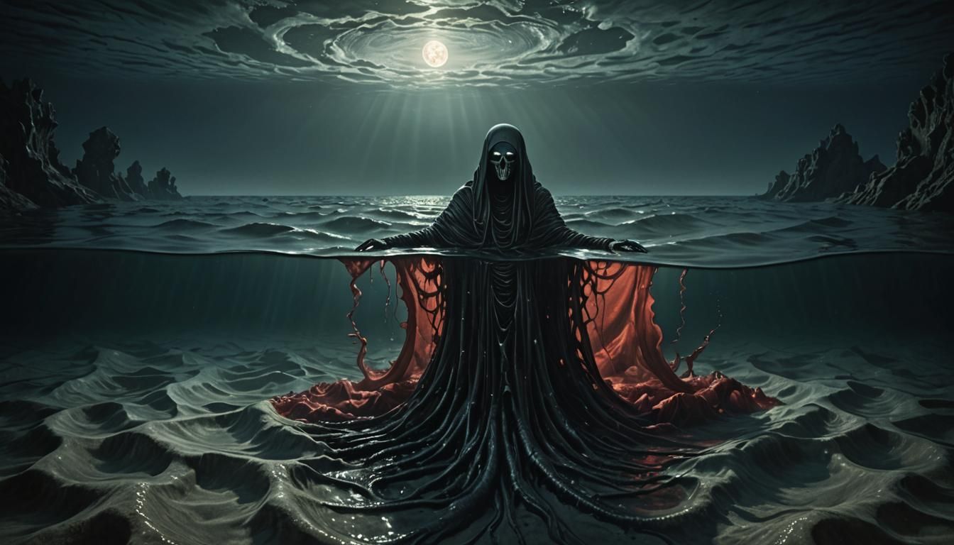 Gothic Surrealism: Body Sinking Beneath the Red Sea