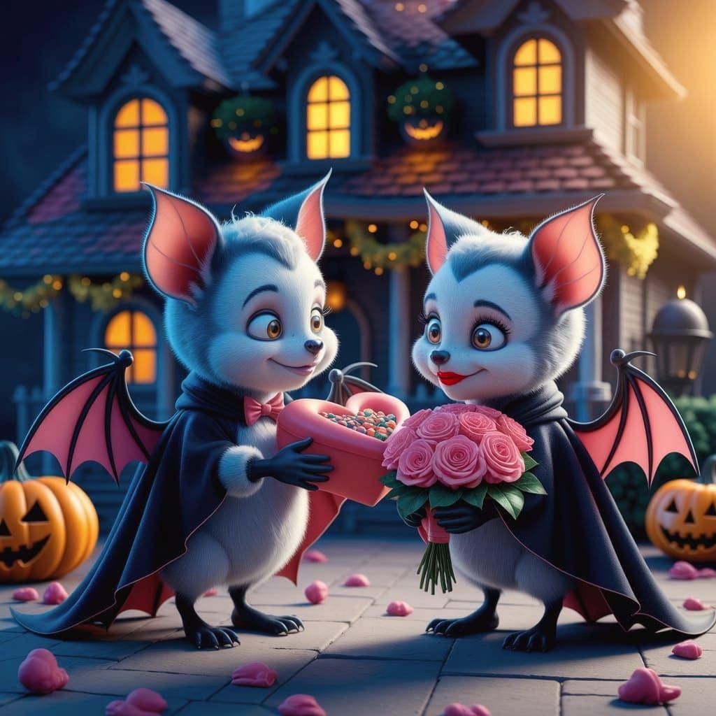 Pink-Clad Bat Character with Lipstick and Eyelashes