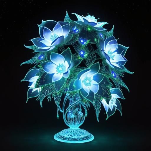 Bioluminescent Fractal Plants in a Starry Sky