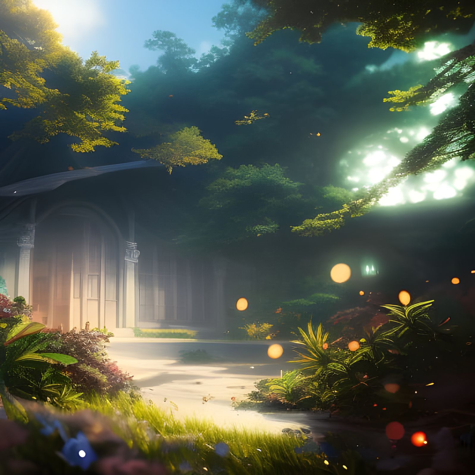 Mystical Anime Garden Digital Illustration