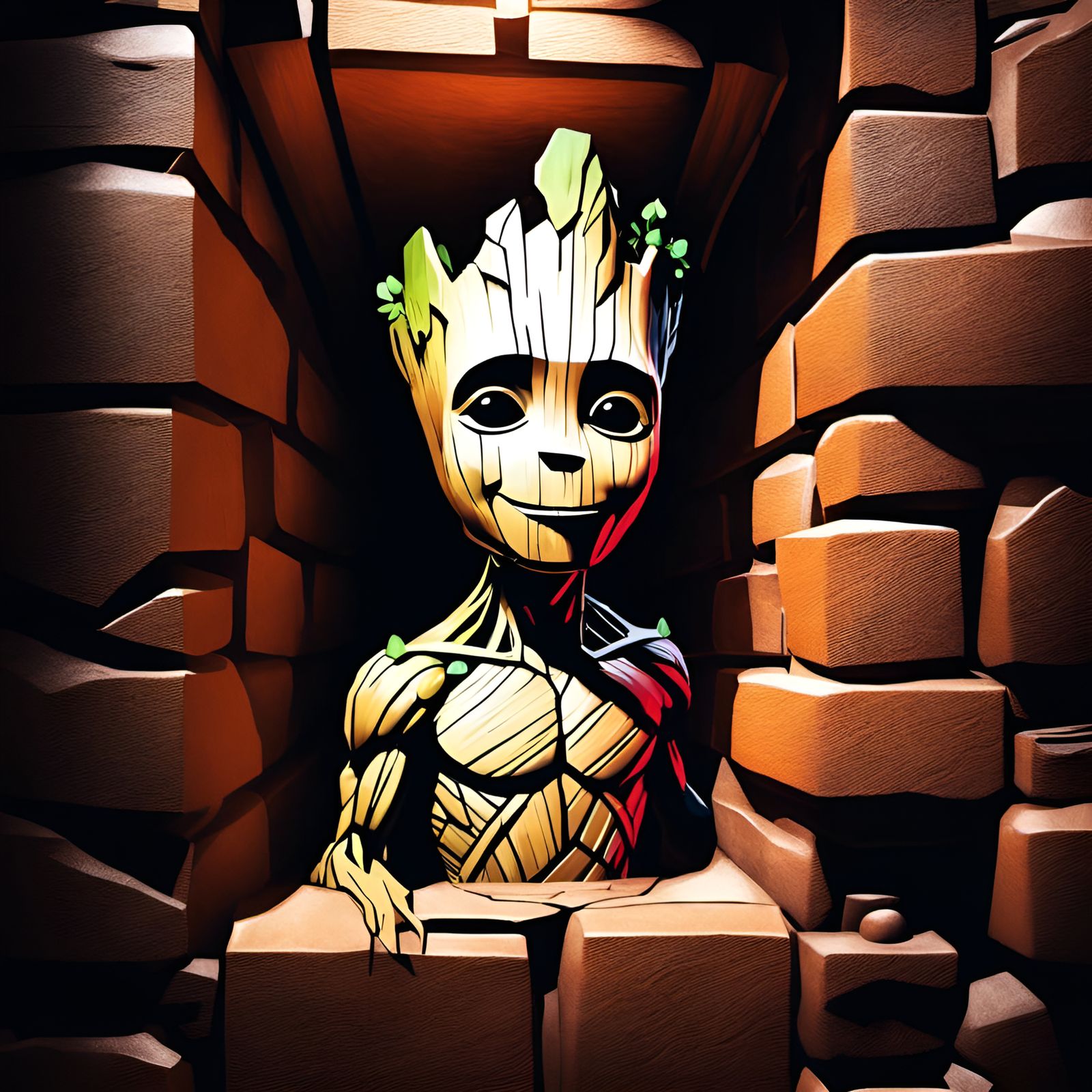 Groot in Chimney: Portrait Art Style