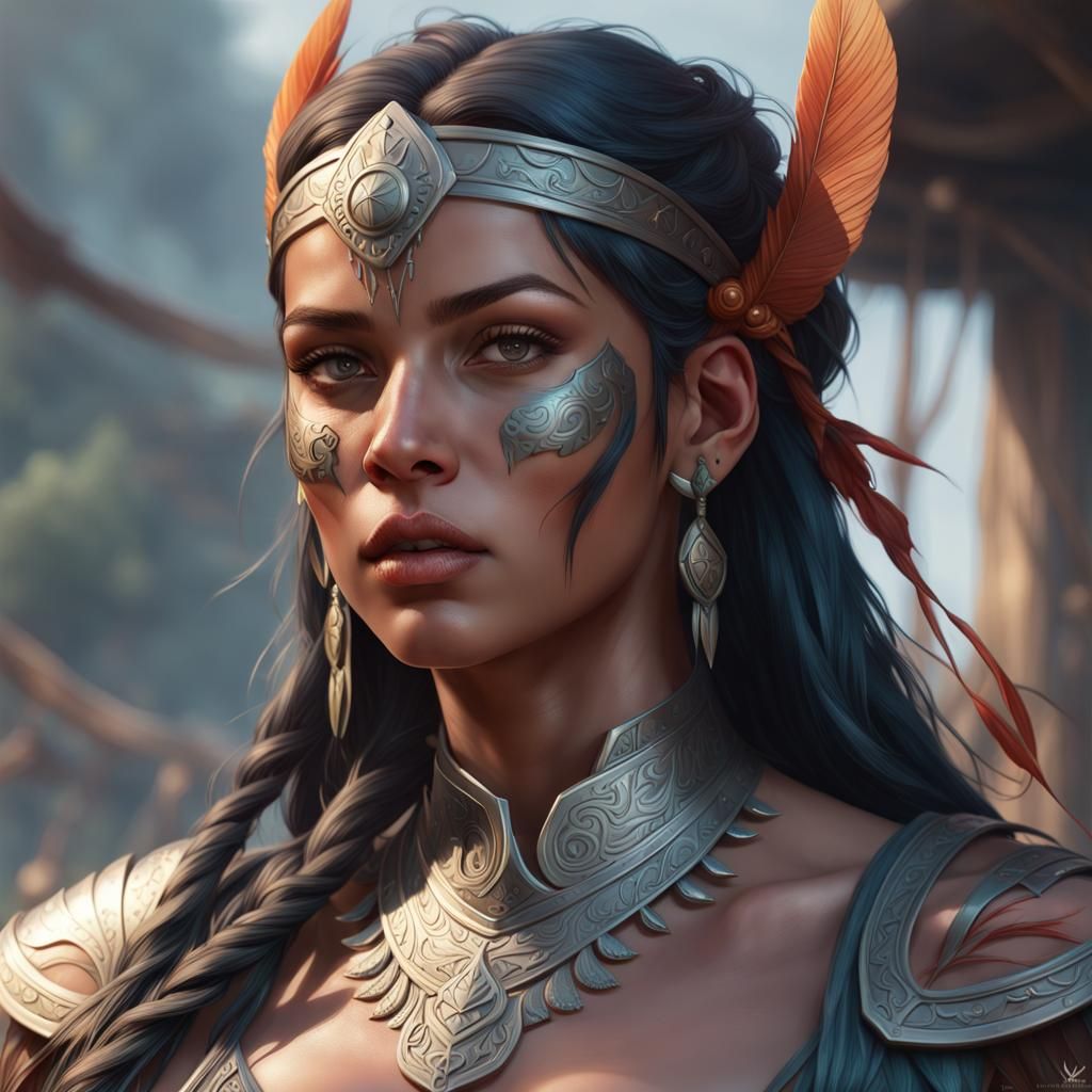Amazon Warrior Portrait in Hyperdetailed Style