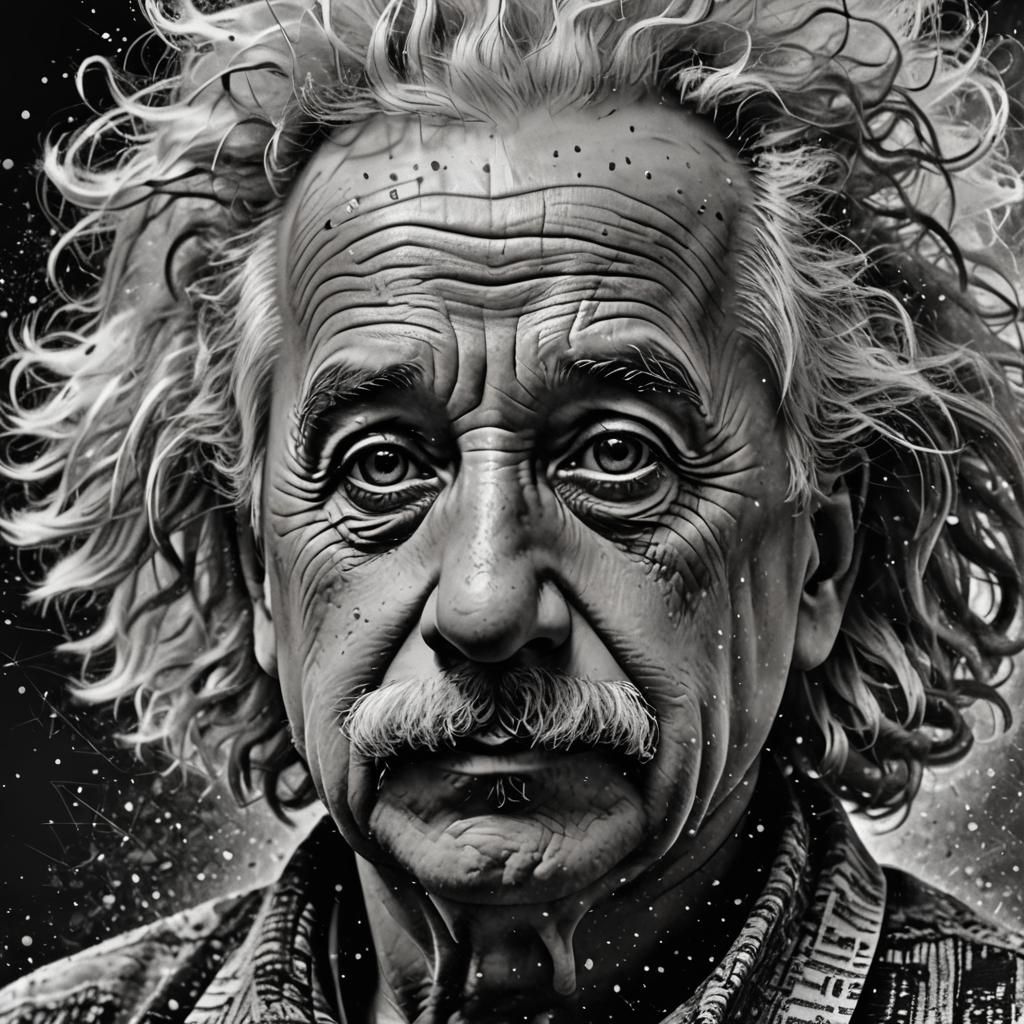 Einstein Portrait in Black Ink Equations