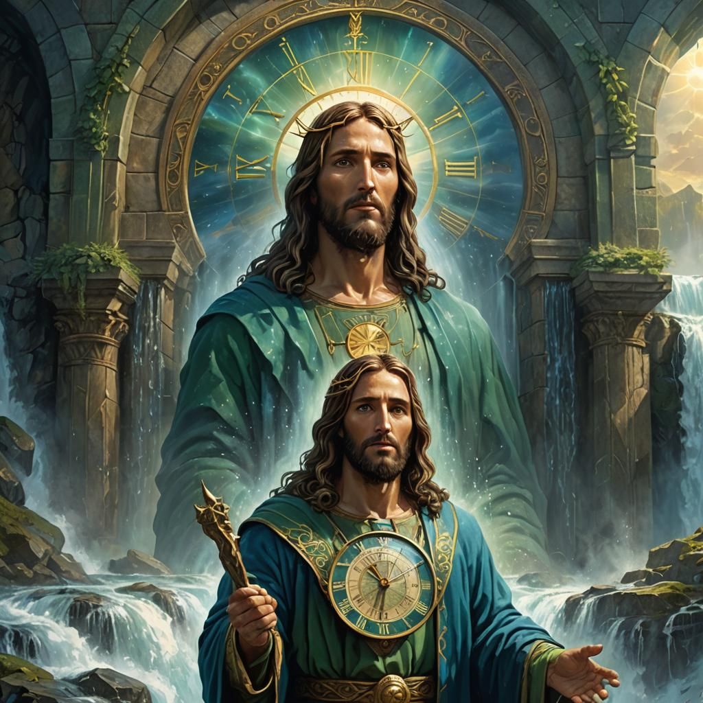 Jesus Christ with Time Clock, Fantasy Concept Art