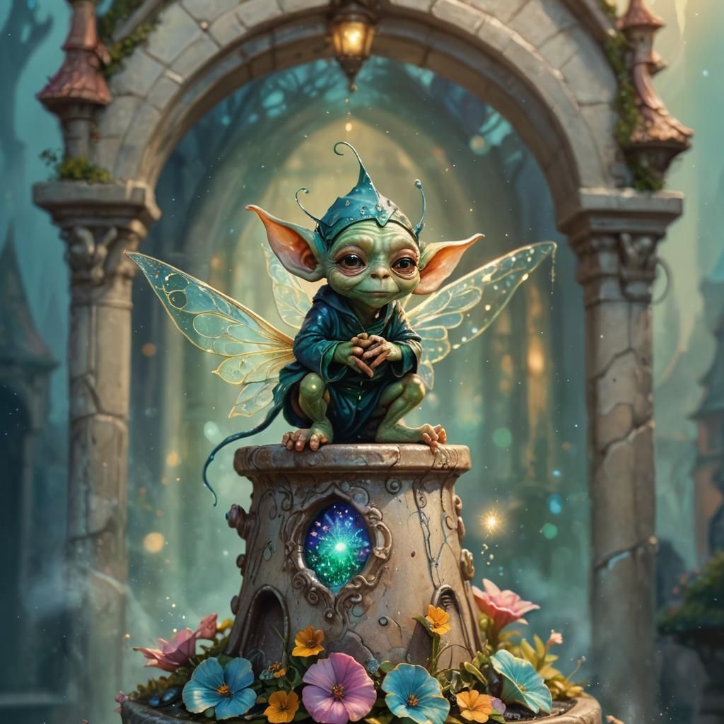 Goblin Fairy with Tattoos in Prismatic Oil Painting Style