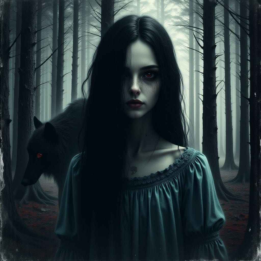 Gothic Girl in Pine Forest Matte Painting