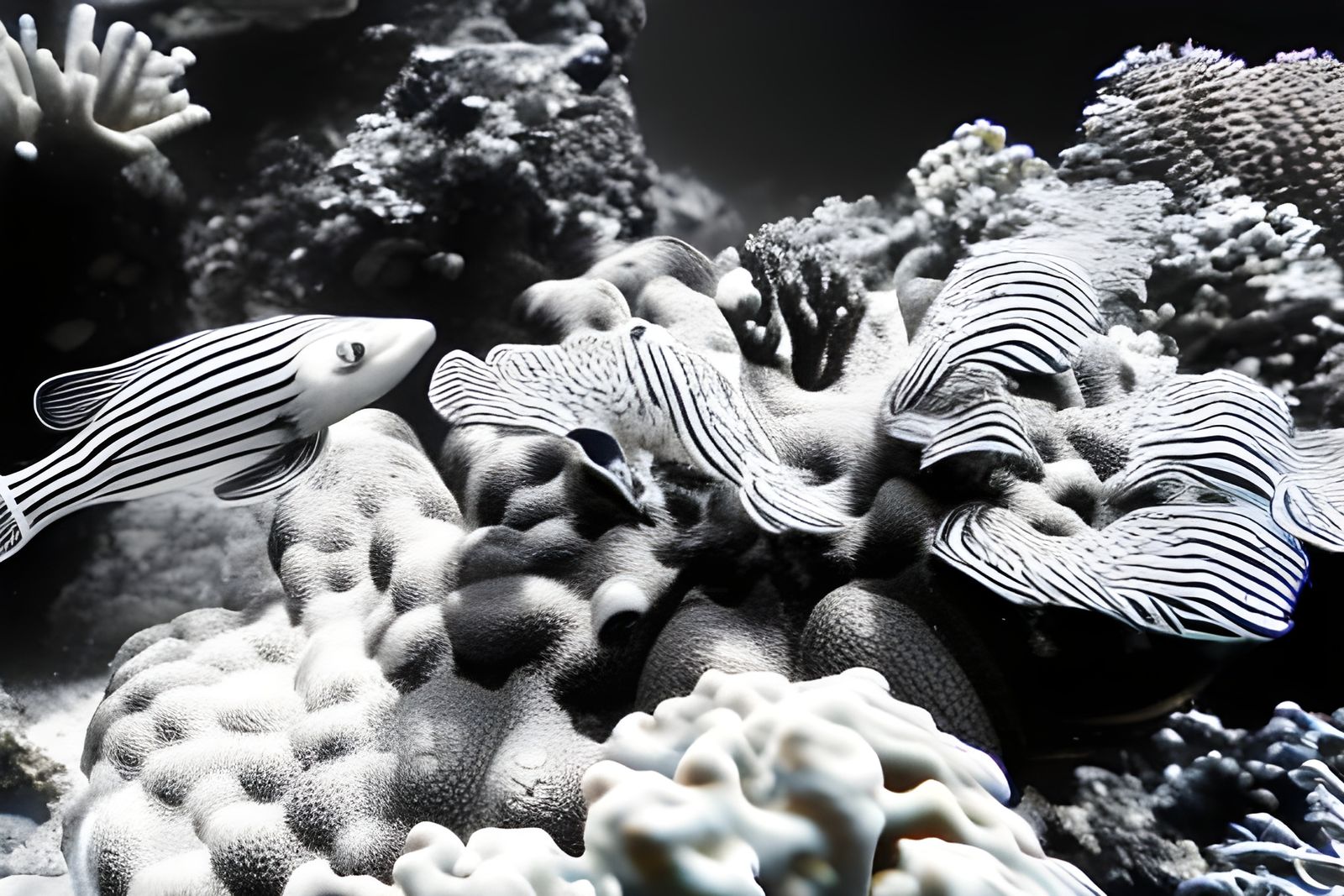 Striped Fish in Colorful Coral Reef