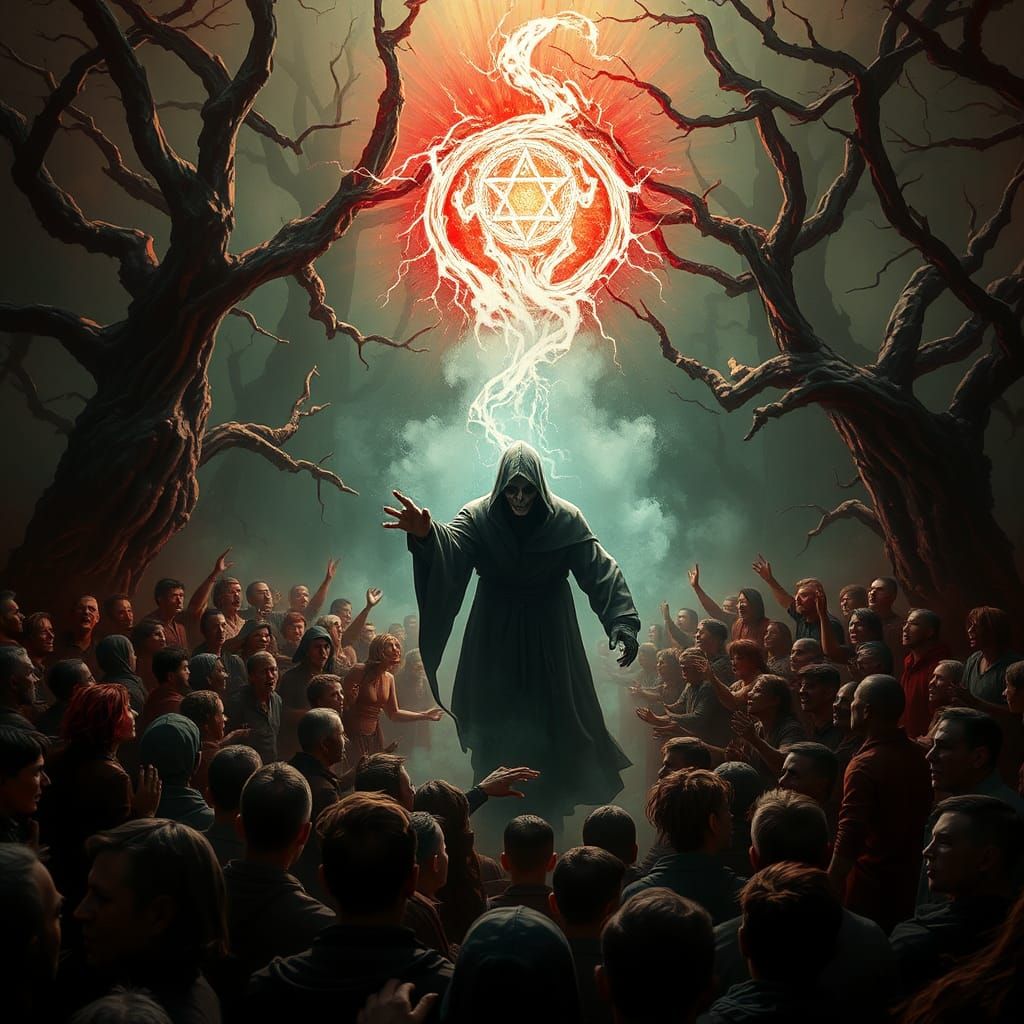 Necromancer Casts Dark Curse in Fantasy Art Style