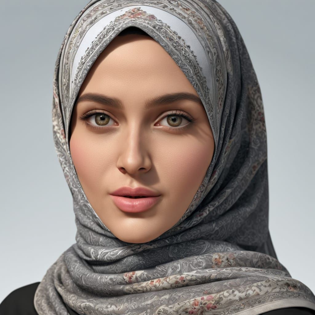 Beautiful Woman in Hijab: Photorealistic 3D Portrait