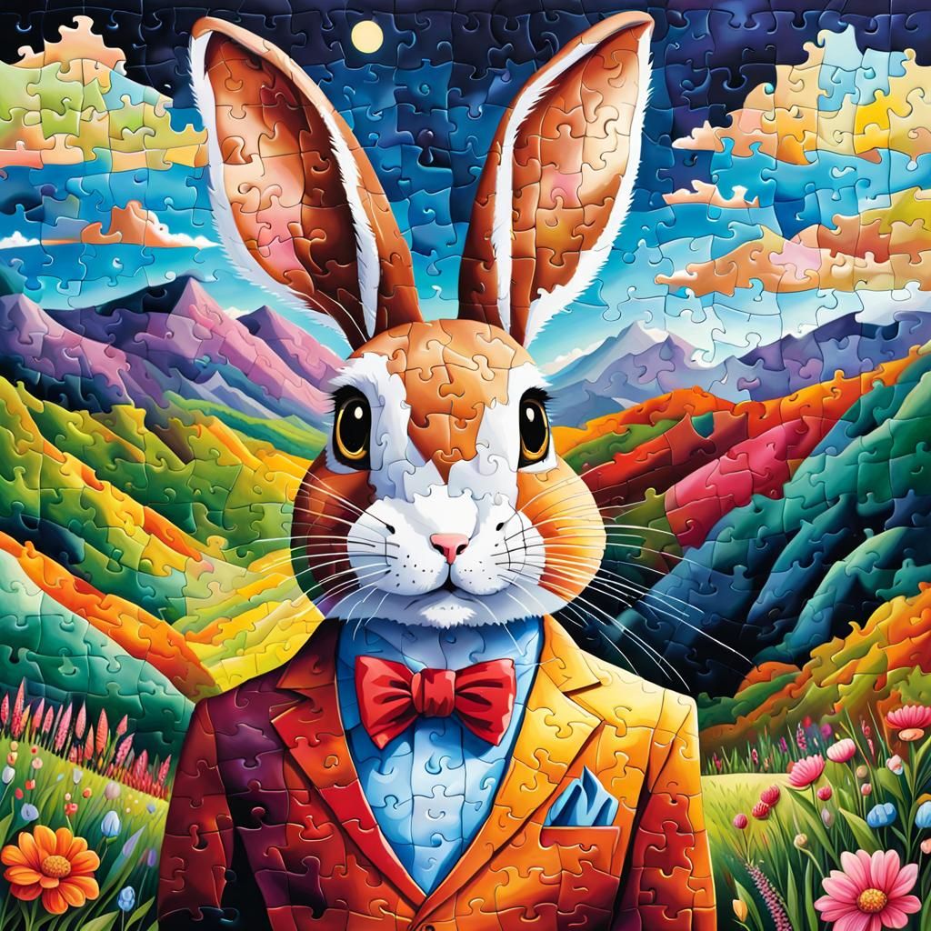Puzzle Portrait of a Rabbit in Landscape