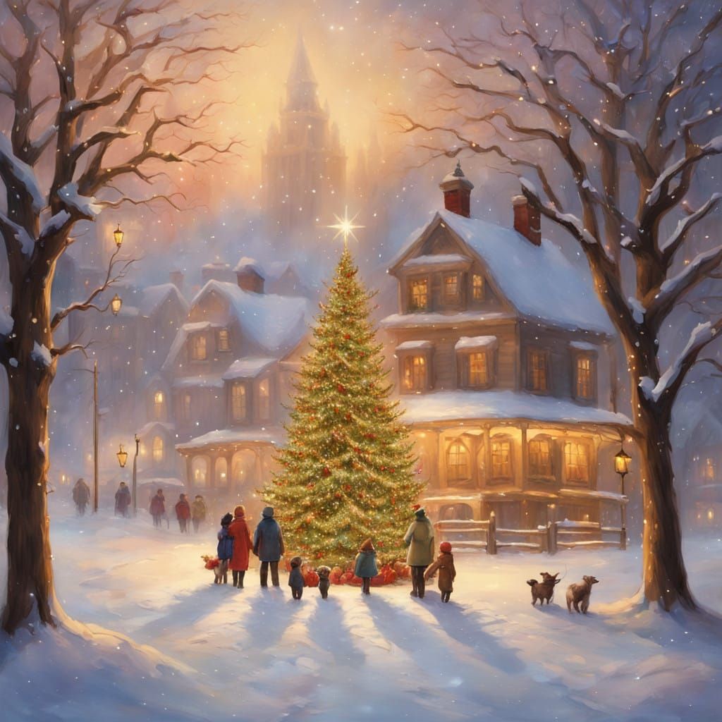 Classic Christmas Town Square Scene in Vibrant 3D