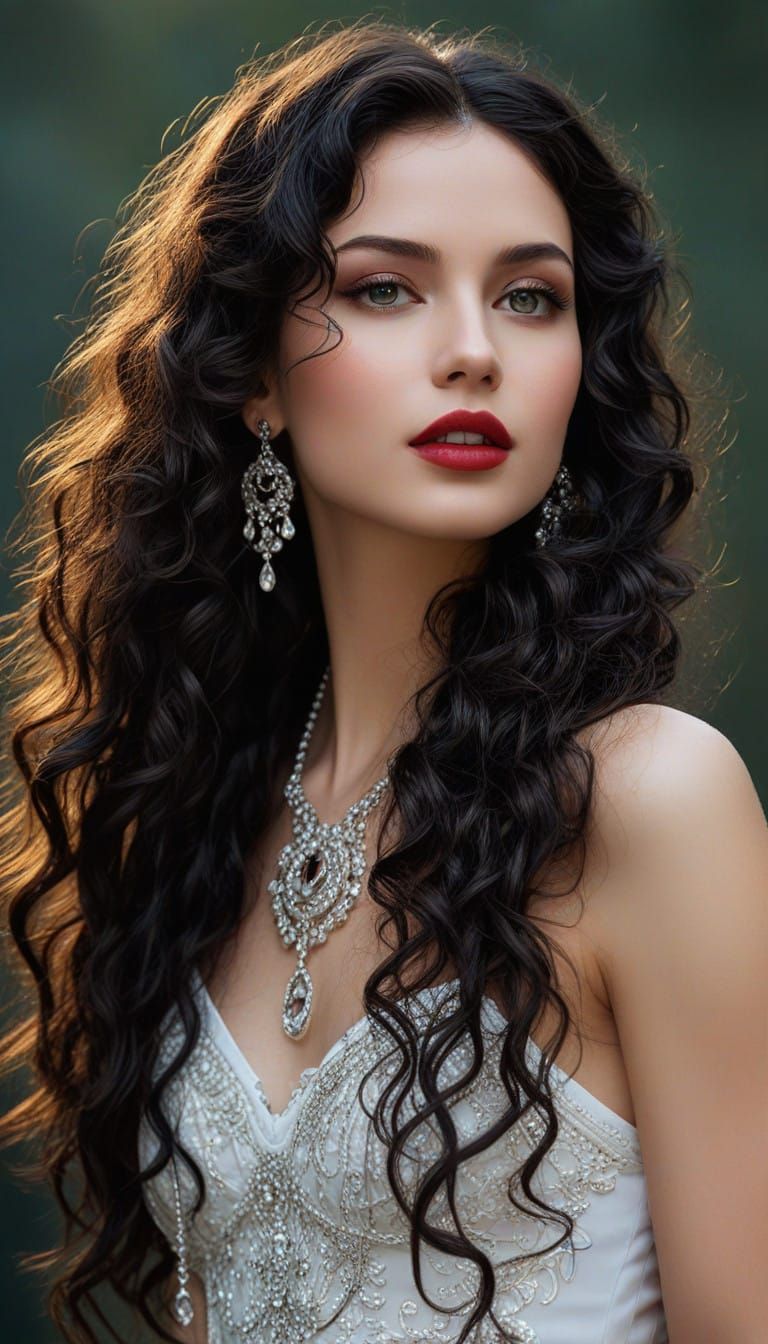 Ethereal Mystic Woman with Crystal Eyes and Scarlet Lips