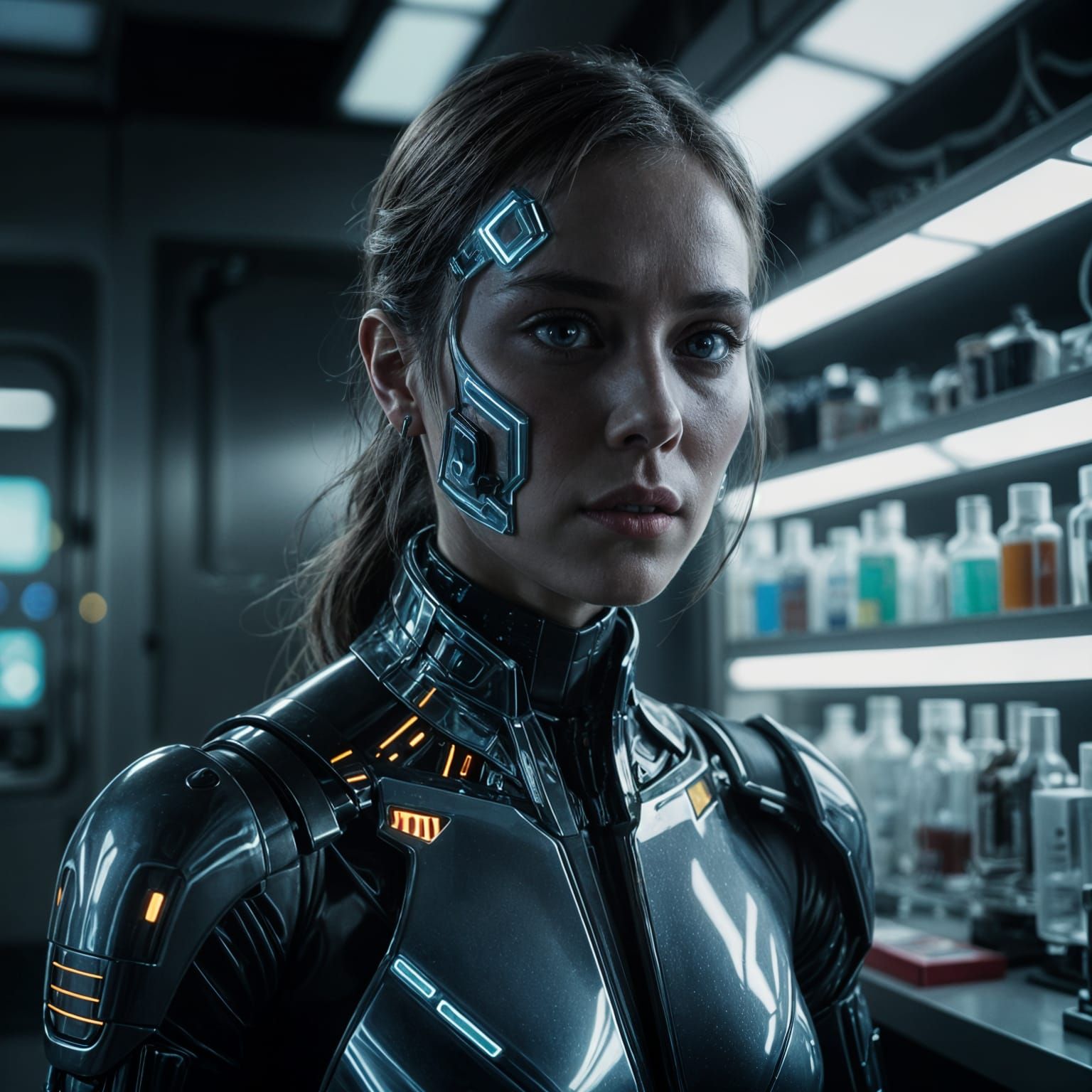 Melancholic Android Portrait in Sterile Lab