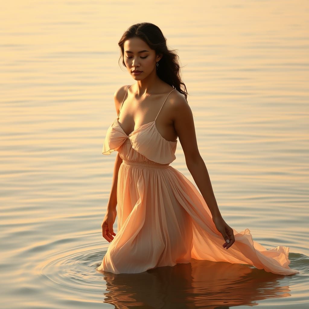 Ethereal Beach Goddess in Soft, Warm Light
