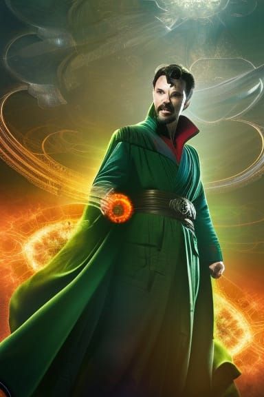 Doctor Strange Levitating with Magic Orbs, Digital Art