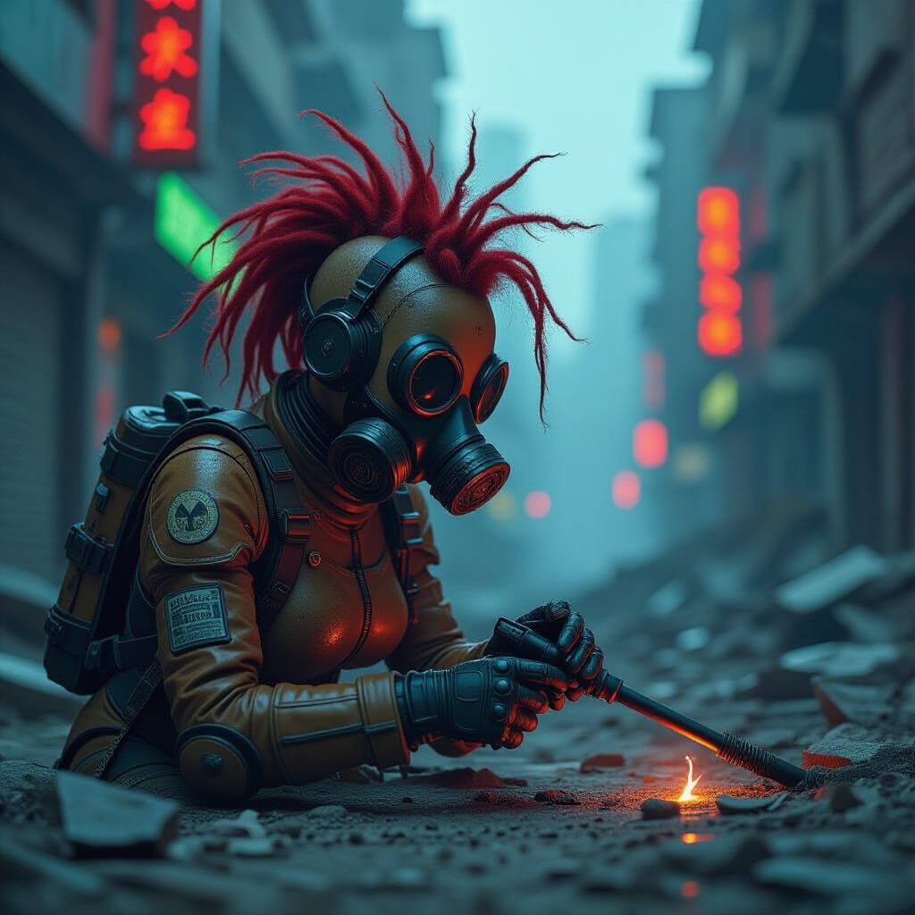Cyberpunk Roach Woman Scavenges DNA in Ruined City