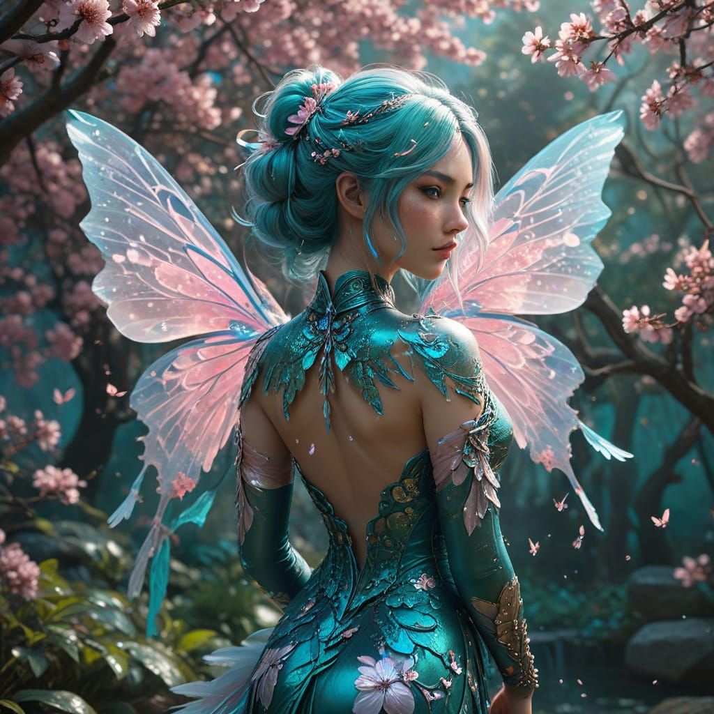 Sakura Goddess with Iridescent Locks and Butterfly Wings in ...