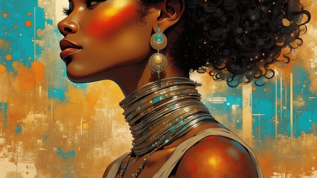 African Woman with Bangles in Eclectic Style